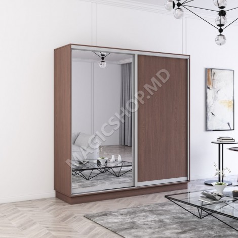 Шкаф Fox 200x60x220H со светлыми раздвижными дверями+зеркало
